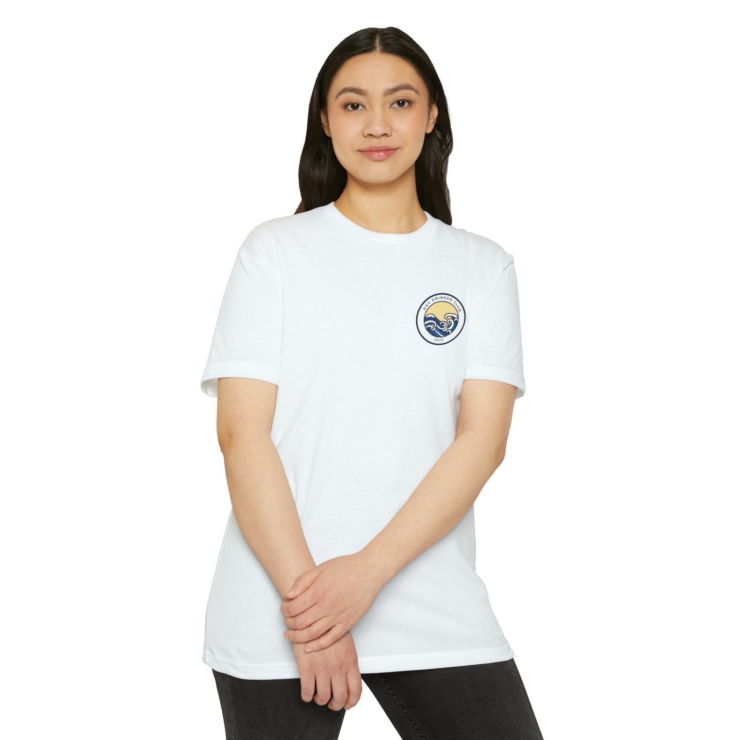 Unisex CVC Jersey T-shirt - Day Drinking Club: The Official T-Shirt of People Who Are Too Lazy to Wait for Happy Hour