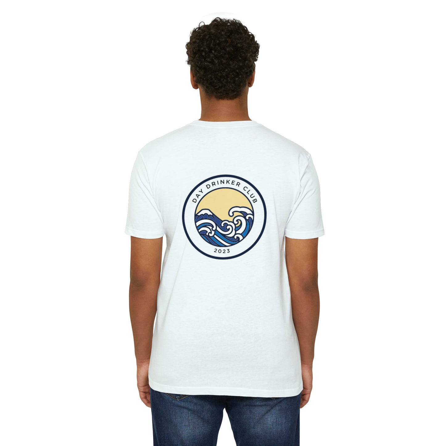 Unisex CVC Jersey T-shirt - Day Drinking Club: The Official T-Shirt of People Who Are Too Lazy to Wait for Happy Hour