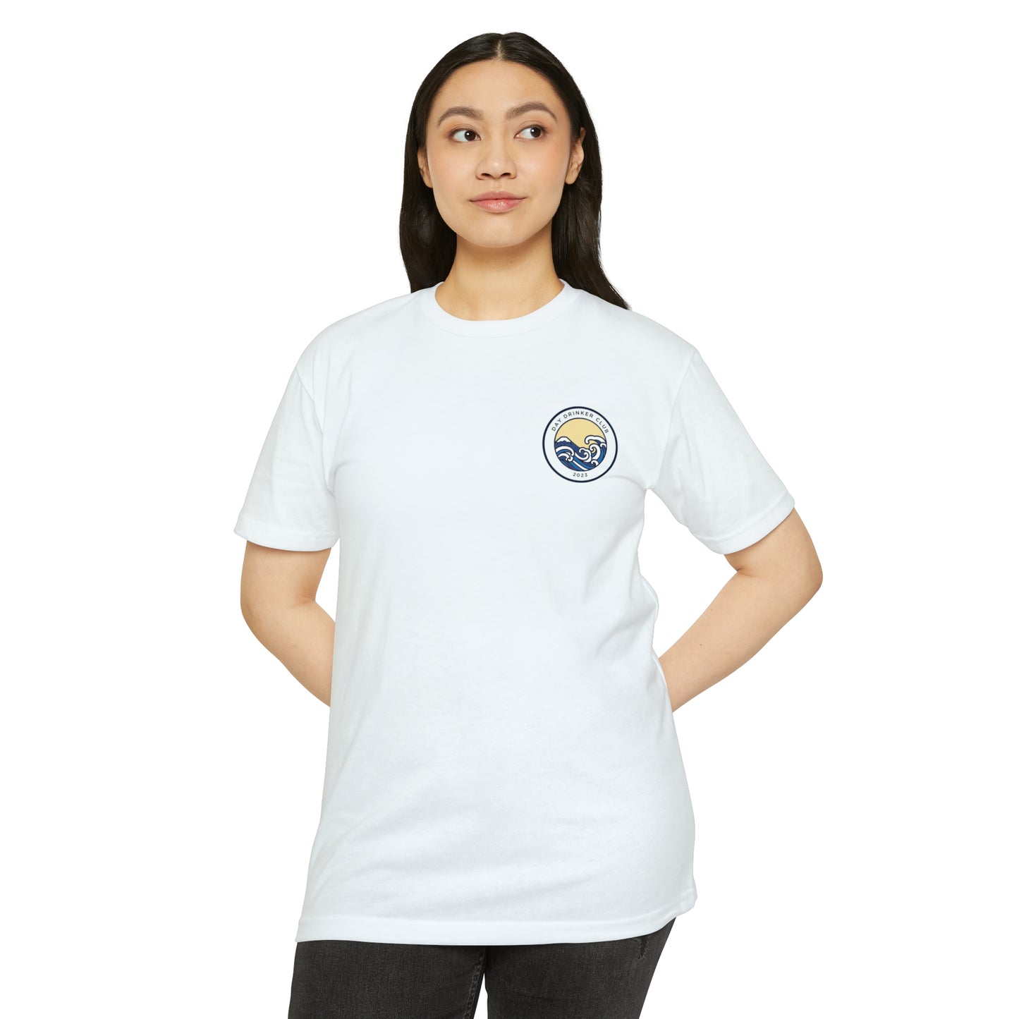 Unisex CVC Jersey T-shirt - Day Drinking Club: The Official T-Shirt of People Who Are Too Lazy to Wait for Happy Hour